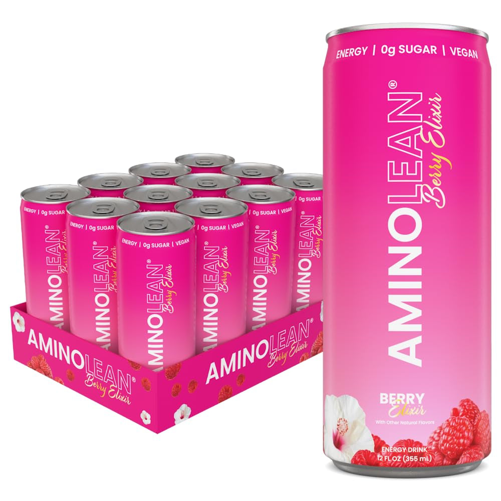 Aminolean Energy Drink – Sugar Free Amino Energy with Natural Caffeine & Vegan Amino Acids for No Jitters, Tingles, or Crash, Variety, 12 Pack 