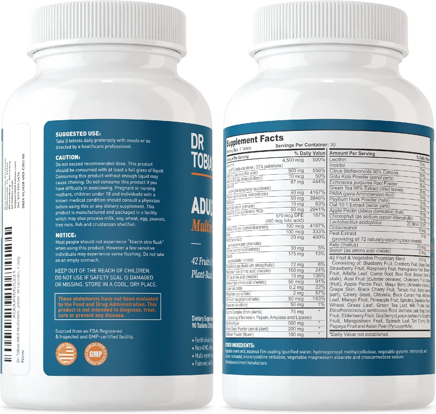 Dr. Tobias Omega 3 Fish Oil and Adult Multivitamin Includes Probiotics and Plant-Based Enzymes Promoting Overall Health - Made with Wholefoods