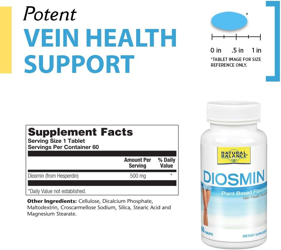 Natural Balance Diosmin 500 Mg | Blood Circulation & Vein Health Supplement | Plant-Based Flavonoid | 60 Tabs