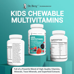 Dr. Berg Kids Chewable Multivitamins (NOT Sweetened W/Sugar) - Daily Multivitamin for Kids That Includes 20 Vital Nutrients & a Trace Mineral Complex - Mixed Berry Chewable Vitamins for Kids