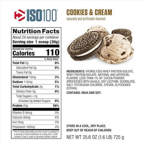 Dymatize ISO100 Hydrolyzed Protein Powder, 100% Whey Isolate Protein, 25G of Protein, 5.5G Bcaas, Gluten Free, Fast Absorbing, Easy Digesting, Cookies and Cream, 1.6 Pound