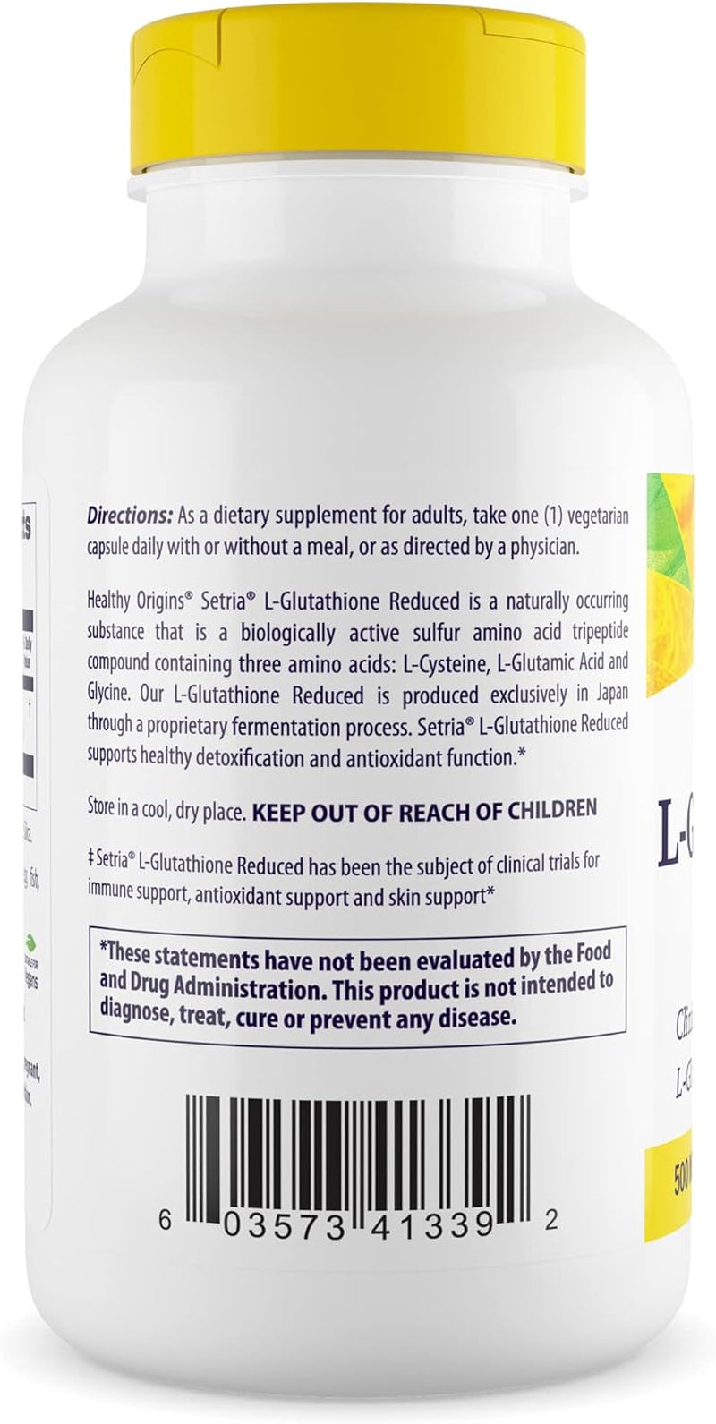L-Glutathione (Setria) Reduced, 500 Mg - Immune Support Supplement - Collagen & Antioxidant Support - Gluten-Free Supplement - 60 Veggie Capsules