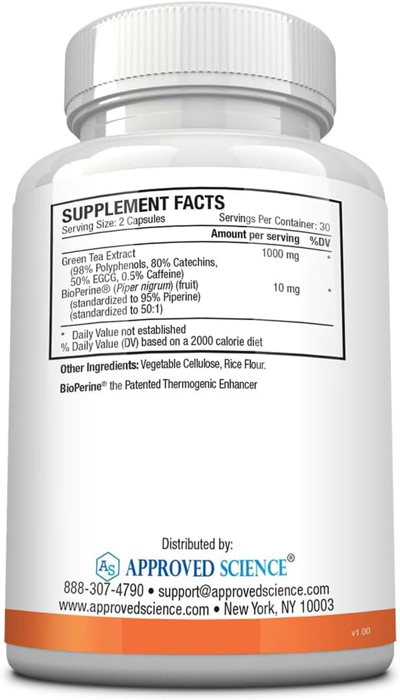 Approved Science Metaboburn - Metabolic Support - Green Tea and Bioperine - 60 Vegan Capsules - High-Potency Extract - 50% EGCG - Non-Gmo, Soy-Free, Allergen-Free - 60 Capsules (Pack of 1) 