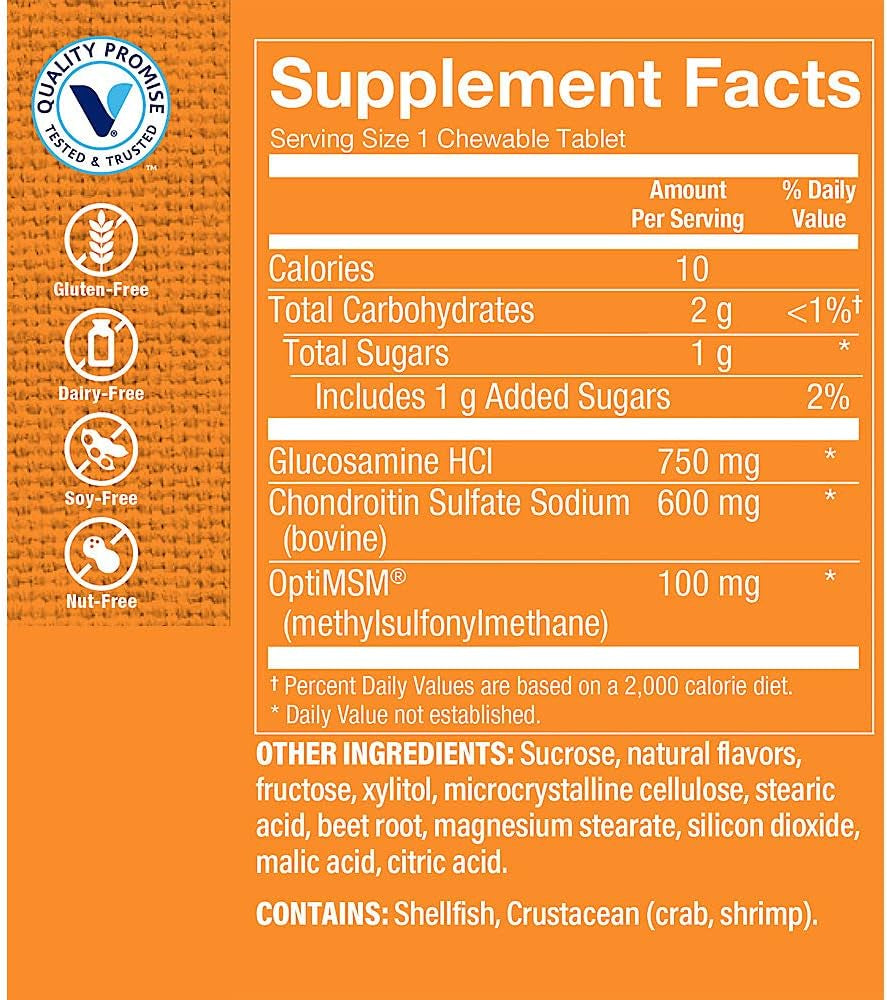 Glucosamine Chondroitin MSM Chewable Wafers with 100Mg of Branded Optimsm™ Ingredient – Raspberry Flavor - Supports Healthy Joint Mobility, Flexibility & Structure (120 Count) 