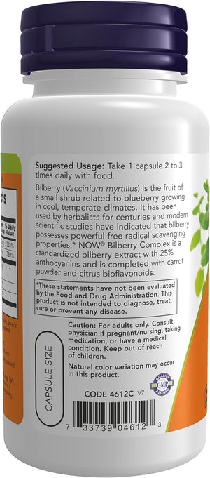 NOW Supplements, Bilberry (Vaccinium Myrtillus)Complex 80 Mg with Beta-Carotene & Riboflavin, 100 Veg Capsules