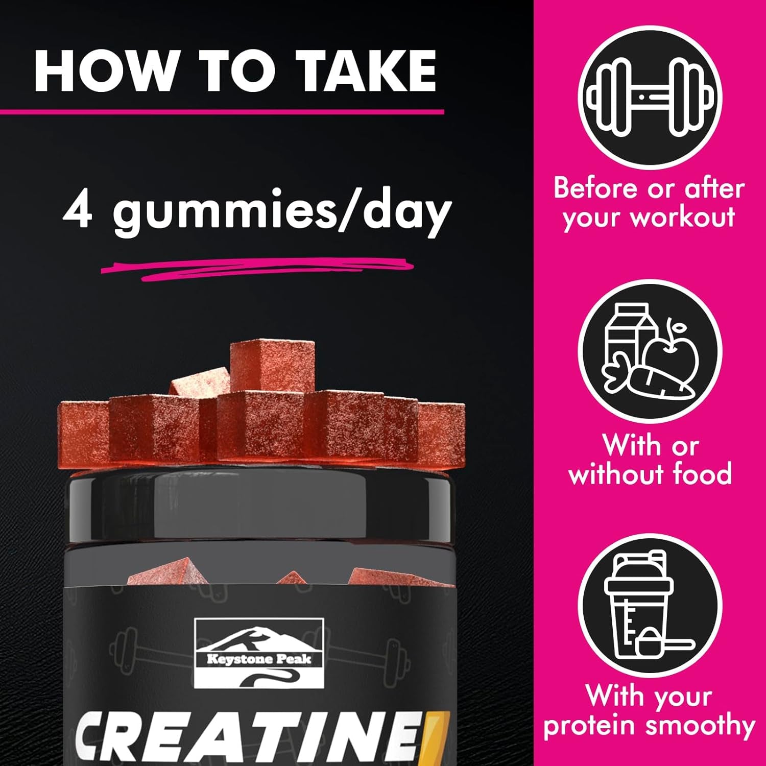 KP Creatine Monohydrate Gummies Mixed Berry for Men & Women, 100% Creatine Mixed Berry Gummies, 5G per Serving + Vegan, Sugar Free, Mixed Berry + Strength, Energy, Muscle & Booty Gain - 120 Count