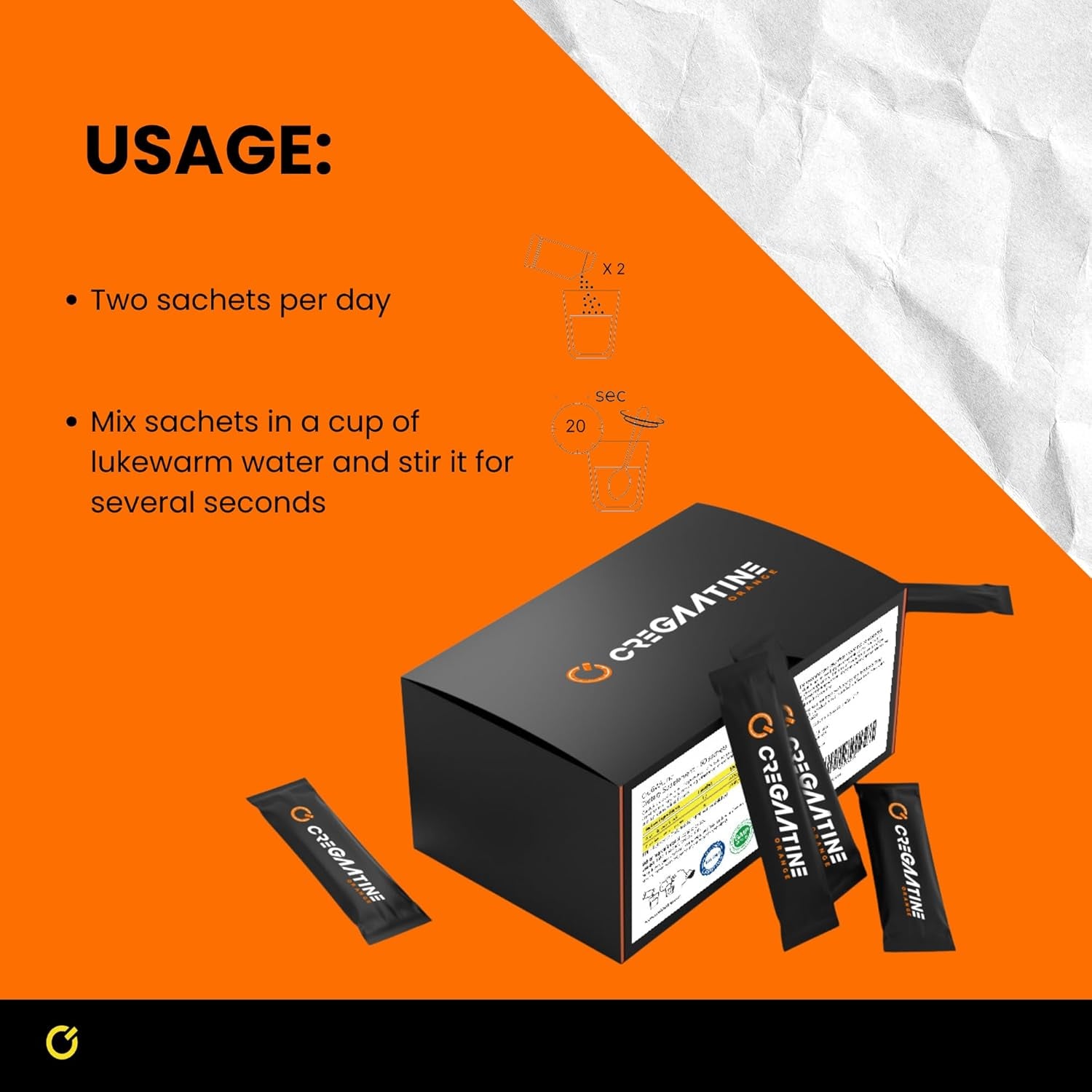 Micronized Creatine Monohydrate + GAA - No Water Retention Approved Science Creatine Vegan & Gluten Free for Muscle Growth Memory & Focus, for Men & Women (Orange)