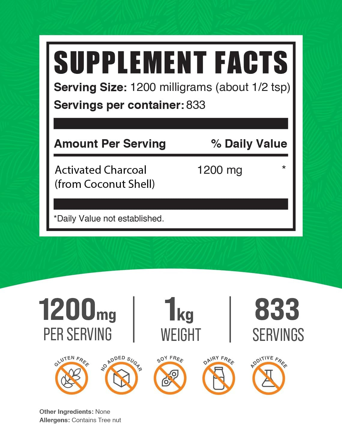 Bulksupplements.Com Activated Charcoal Powder - from Coconut Charcoal, Charcoal Powder for Teeth Whitening - Vegan & Gluten Free - 1200Mg per Serving, 1Kg (2.2 Lbs) (Pack of 1) 