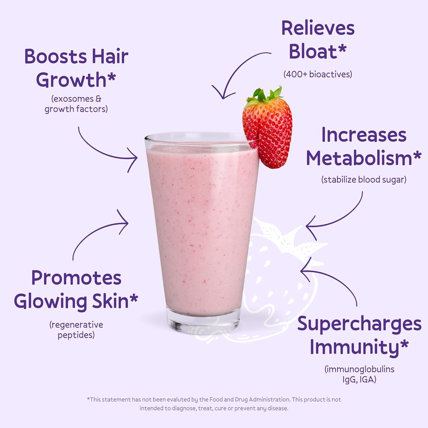 Colostrum Powder Premium | Gut Health & Bloating, Hair Growth & Skin Glow, Immunity | Natural Flavor Strawberries & Cream | Grass-Fed Bovine Colostrum Supplement | High Igg, Gluten Free, Bioactives
