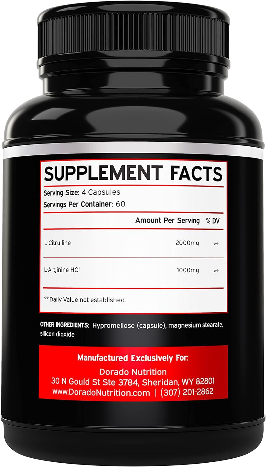 L Arginine L Citrulline Supplement 3000Mg (240 Capsules) Nitric Oxide Pills for Men - Stamina, Endurance, Performance for Workouts - NO Supplements for Men - Gluten Free, Non-Gmo, Vegan Capsules