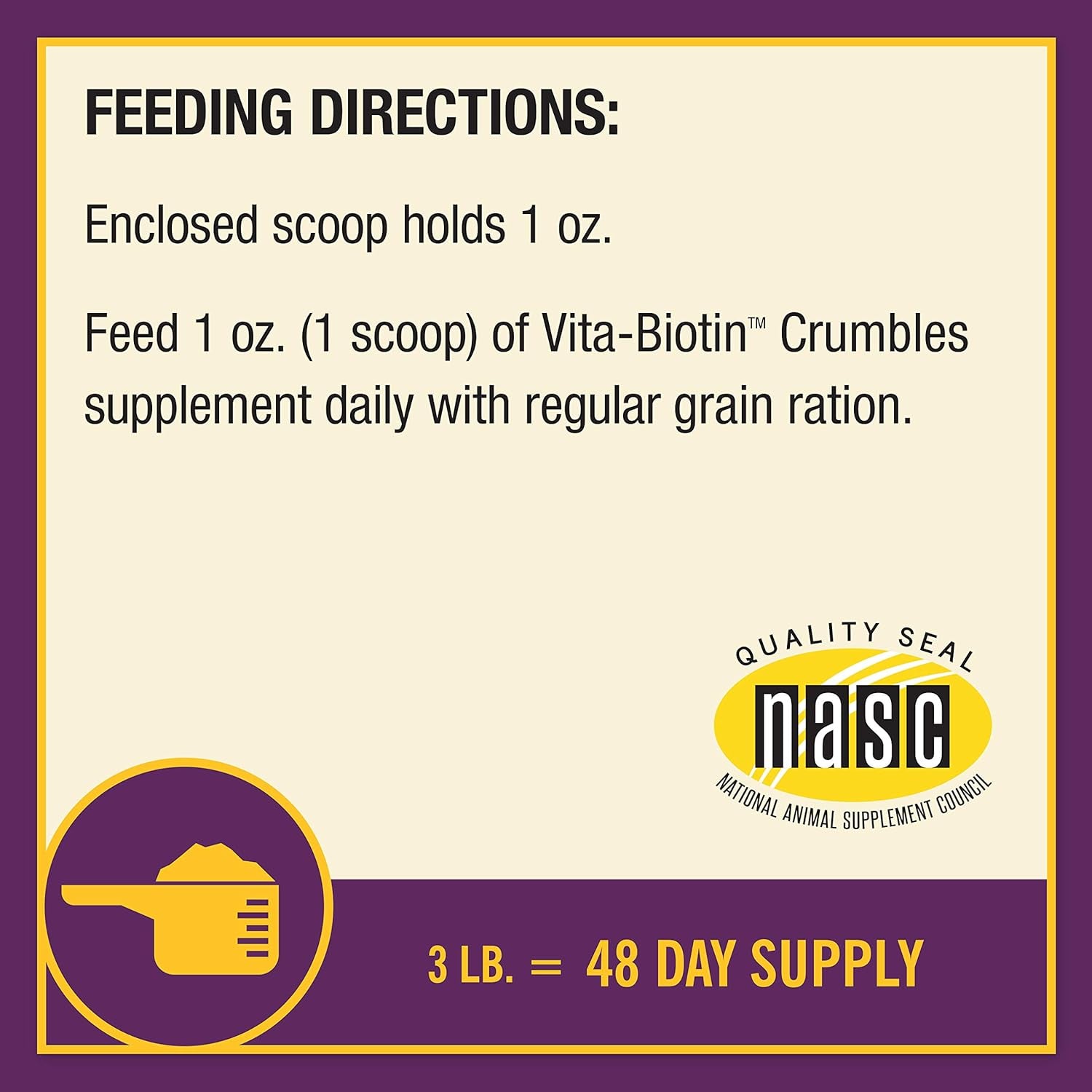 Vita Biotin Crumbles Horse Hoof Supplement, Helps Maintain Healthy, Sound Hooves and Strong Hoof Walls, 3 Lbs., 48 Day Supply