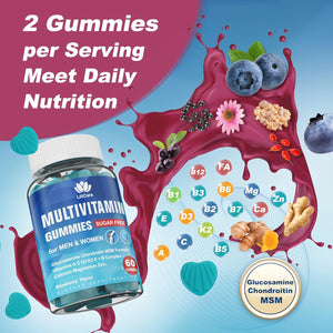 Sugar Free Lutein 20Mg Zeaxanthin Eye Vitamins Filled Gummies with EPA 190Mg & DHA 80Mg + 2 PACK Multivitamin Gummies with Glucosamine Chondroitin MSM for Flexibility & Immune Support, for Men & Women