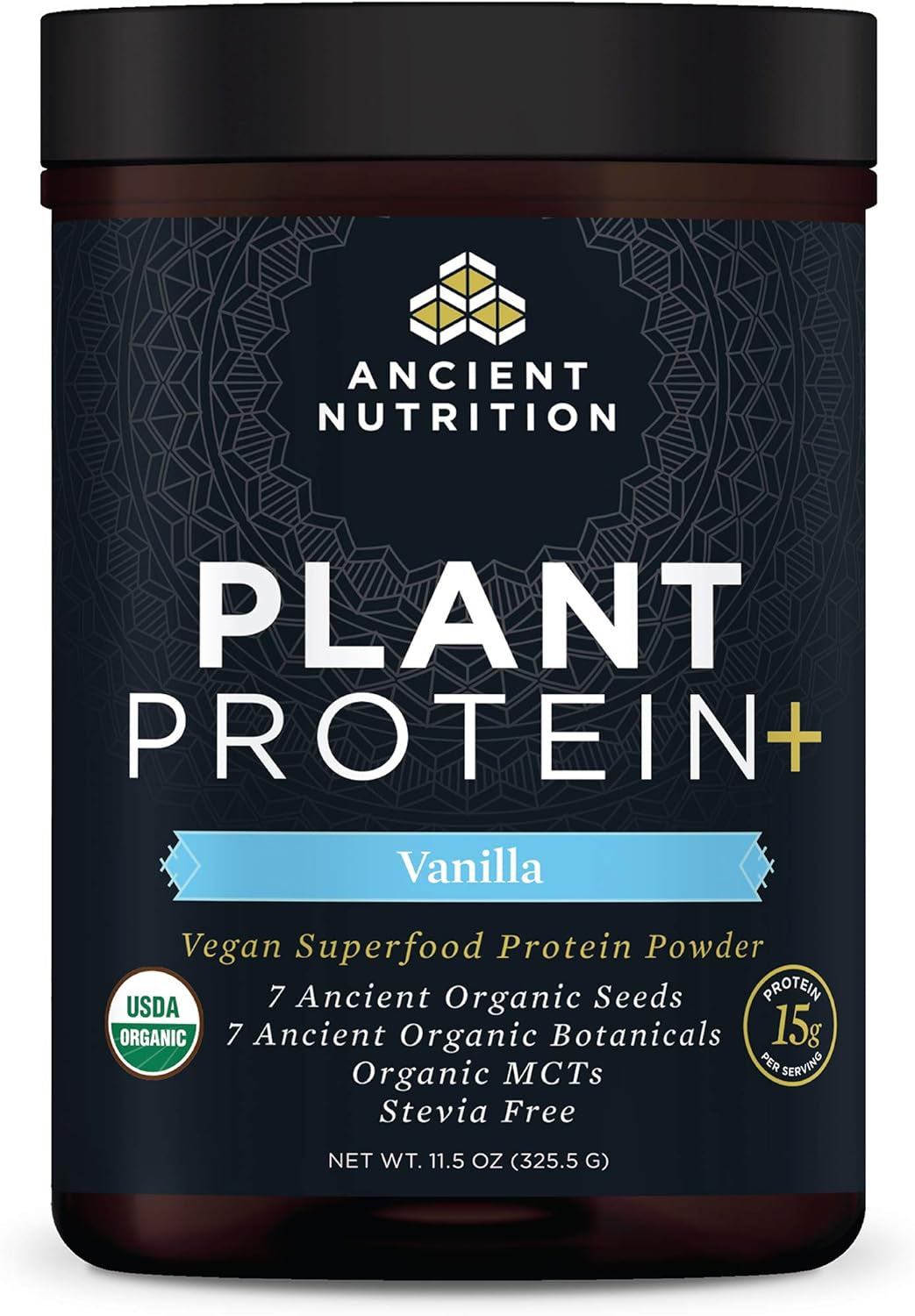 Ancient Nutrition Organic Plant Protein +, Vegan Plant Based Protein Powder, Vanilla, Dairy-Free, Gluten-Free, Non-Gmo, No Sugar Added, Paleo Friendly Supplement 11.5 Oz 