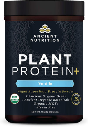 Ancient Nutrition Organic Plant Protein +, Vegan Plant Based Protein Powder, Vanilla, Dairy-Free, Gluten-Free, Non-Gmo, No Sugar Added, Paleo Friendly Supplement 11.5 Oz 
