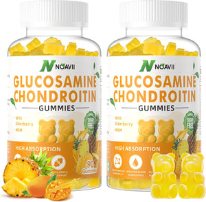 Glucosamine Chondroitin Gummies with MSM & Elderberry Extra Strength - Joint Support, Antioxidant Immune Support Supplement for Adults, Men & Women-Pineapple Flavor-90 Count
