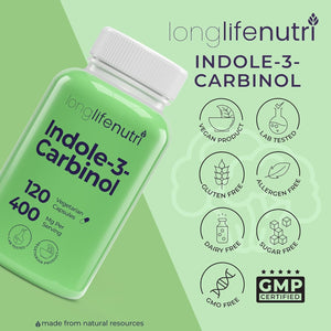 Indole-3-Carbinol 400Mg - 120 Vegeterian Capsules, 4-Month Supply - Organic Supplement for Hormone Balance & Cellular Health - Lab Tested, Made in USA