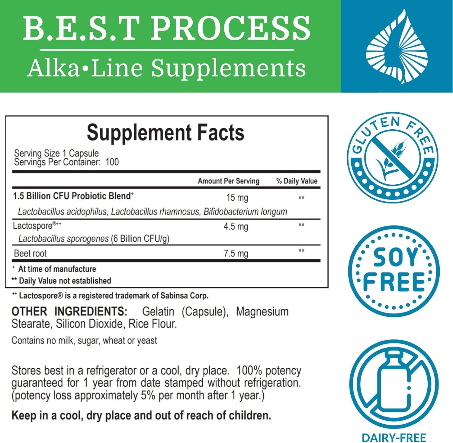 Alkadophilus (3 Pack) Best Process Alkaline — No Refrigeration Probiotic & Prebiotic Digestive Supplement — 1.5 Billion CFU of Good Bacteria & Beetroot
