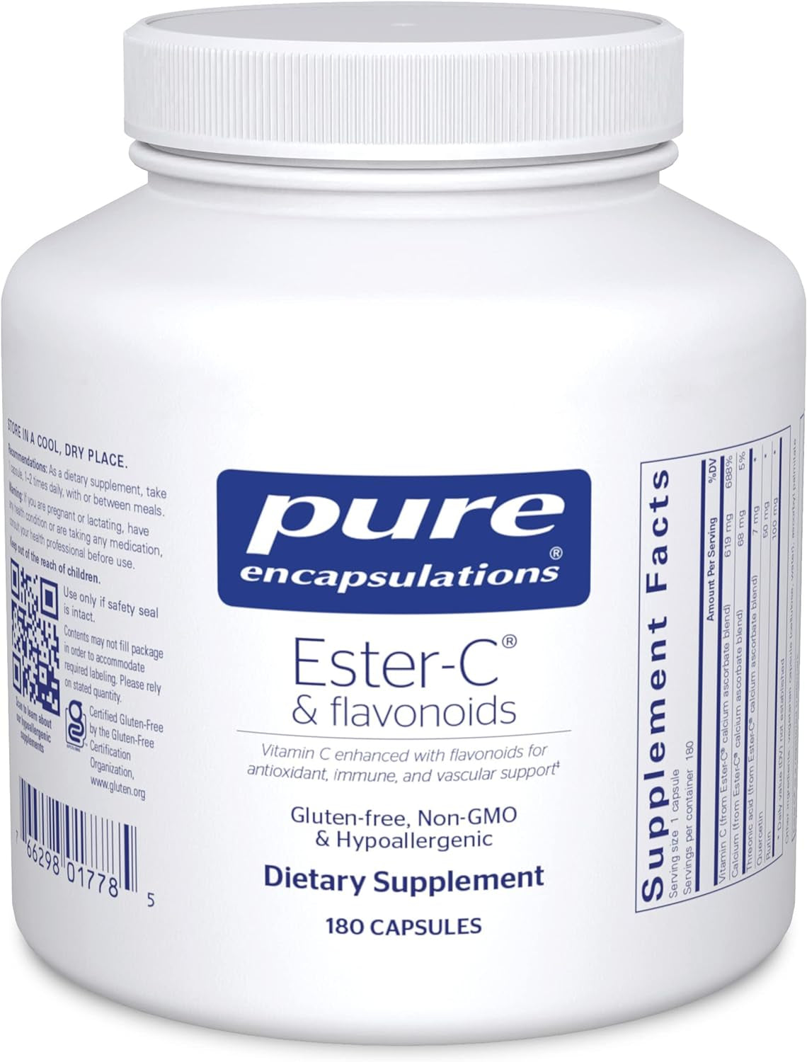 Pure Encapsulations Ester-C & Flavonoids - Vitamin C Supplement for Antioxidants - Immune & Vascular Support* with Calcium & Rutin - Gentle on Digestion - Vegan & Non-Gmo - 90 Capsules