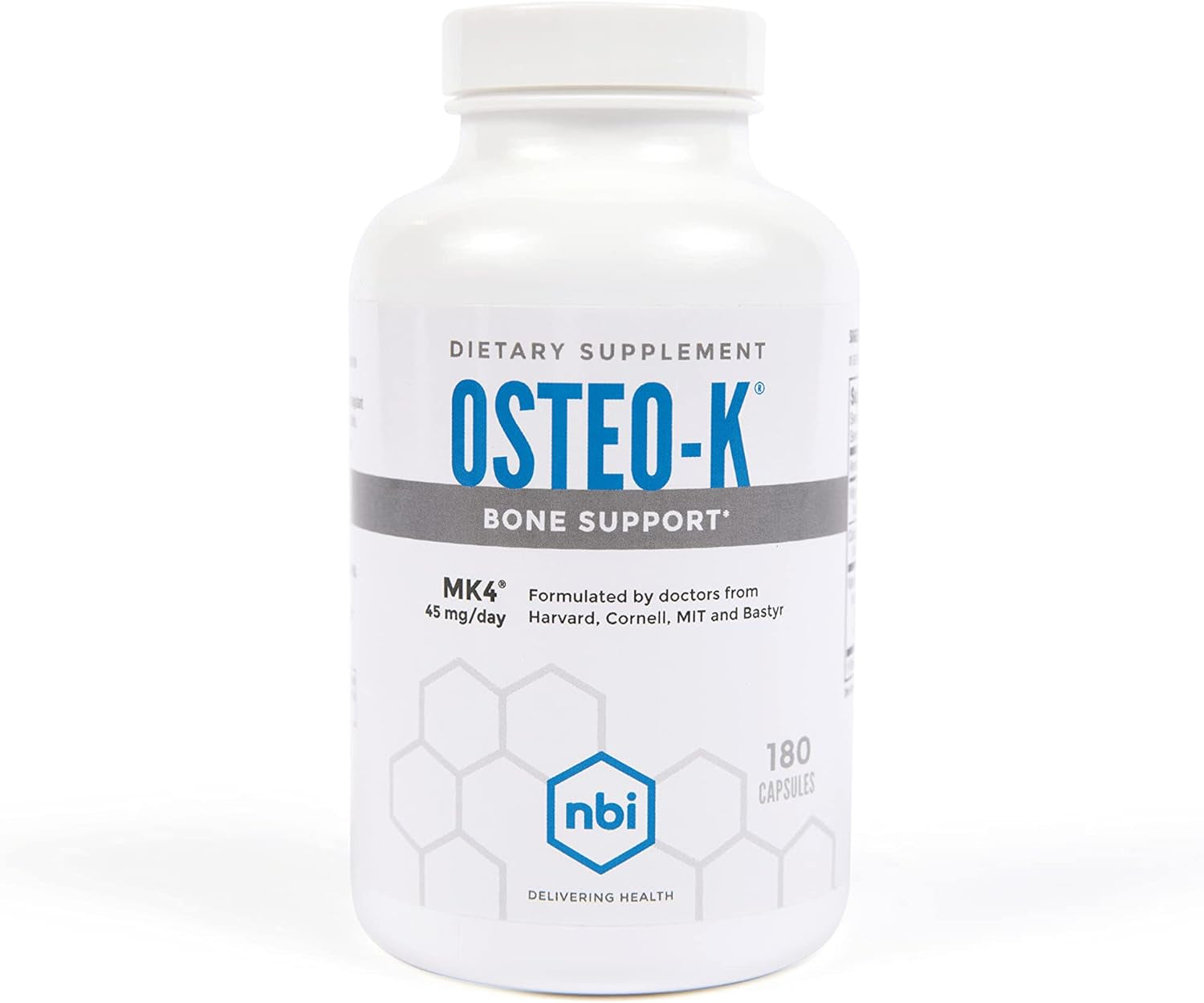 NBI Osteo-K Bone Support | Vitamin D & K Complex with Calcium Citrate Supplement | 45Mg Vitamin K2 (MK4) for Strong Bone Health & Function | 180Ct Veggie Capsules