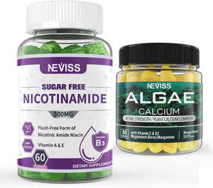 NEVISS Nicotinamide 500Mg Gummies + Marine Algae Calcium Gummies Bundle