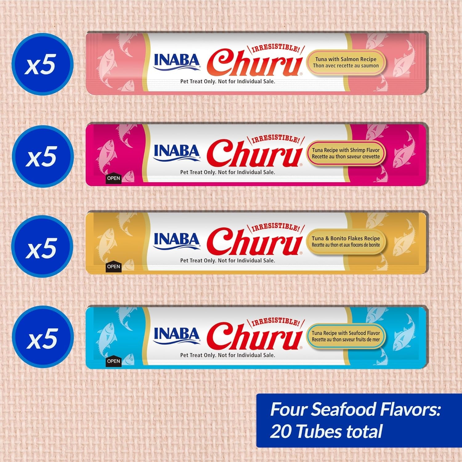 INABA Churu Cat Treats, Grain-Free, Lickable, Squeezable Creamy Purée Cat Treat/Topper with Vitamin E & Taurine, 0.5 Ounces Each Tube, 24 Tubes (4 per Pack), Tuna with Scallop Recipe
