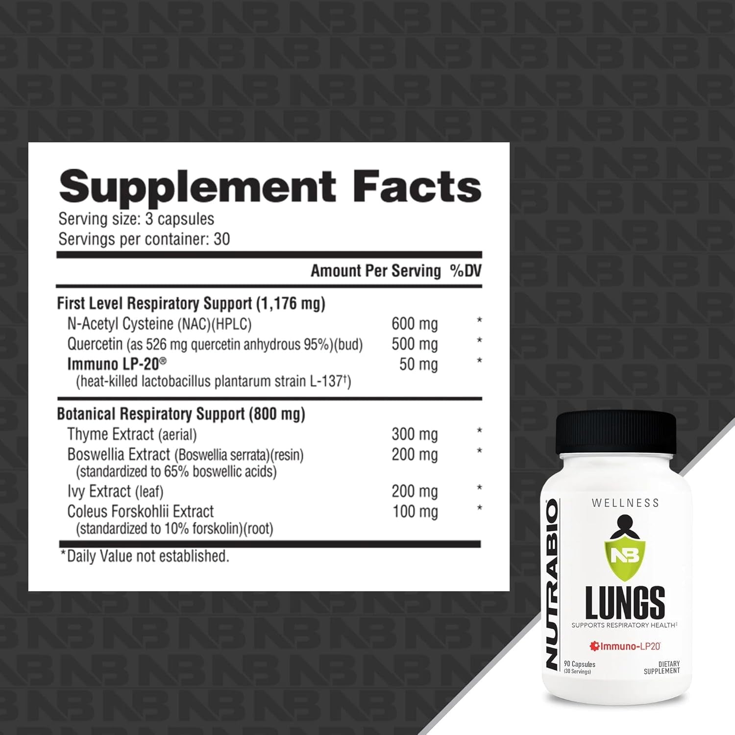Nutrabio Lungs Supplement - Blend of Immuno-Lp20 and Natural Extracts to Help Support Respiratory & Immune Health 
