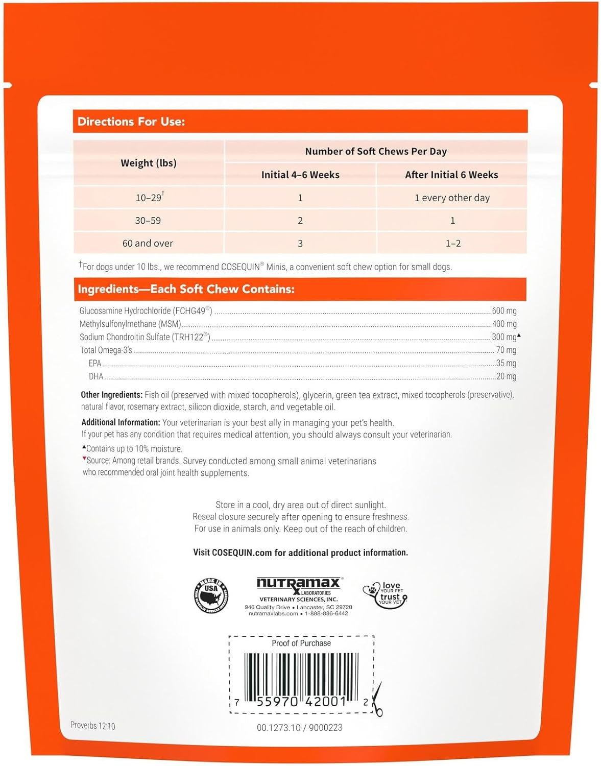 Nutramax Cosequin Joint Health Supplement for Dogs - with Glucosamine, Chondroitin, MSM, and Omega-3'S, 60 Soft Chews