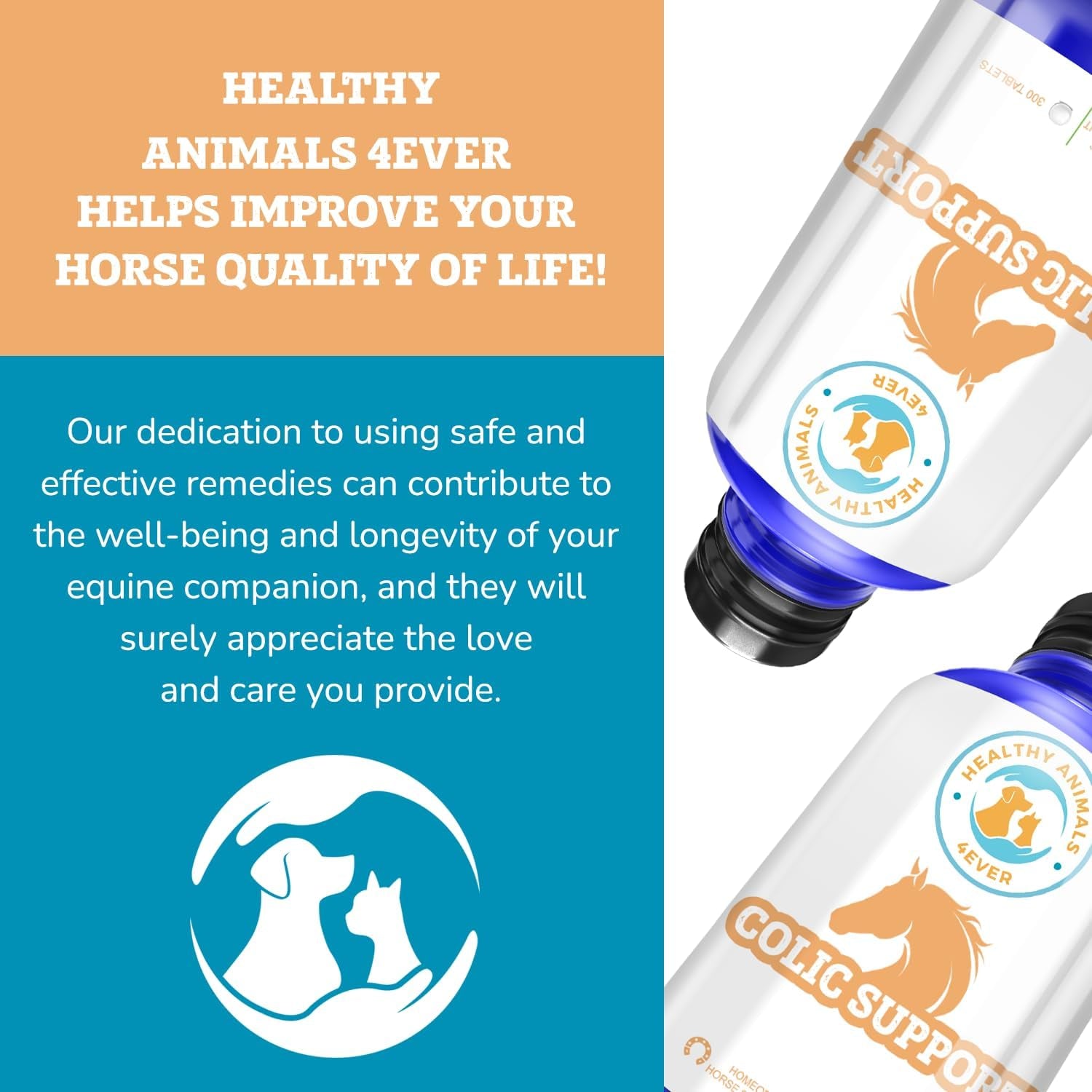 All-Natural Horse Colic Support - Reduces Abdominal Pain and Other Stomach Issues - Supplements for Horses - Homeopathic & Highly Effective - 300 Tablets