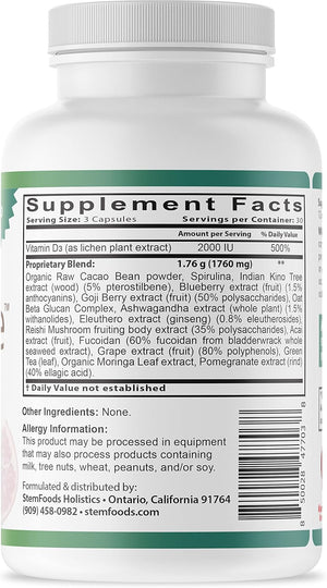 Powerful Stem Cell Formula and Daily Supplement, 90 Capsules, 100% Natural and Vegan