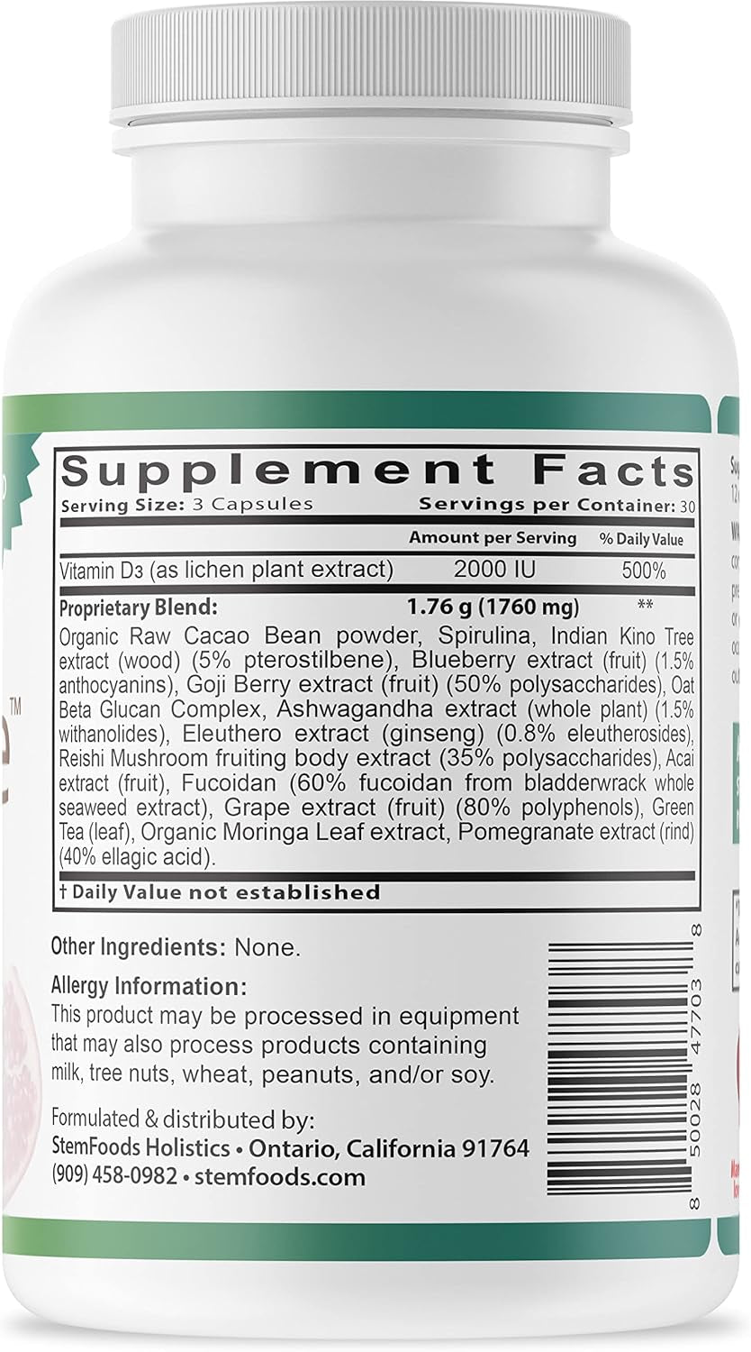 Powerful Stem Cell Formula and Daily Supplement, 90 Capsules, 100% Natural and Vegan