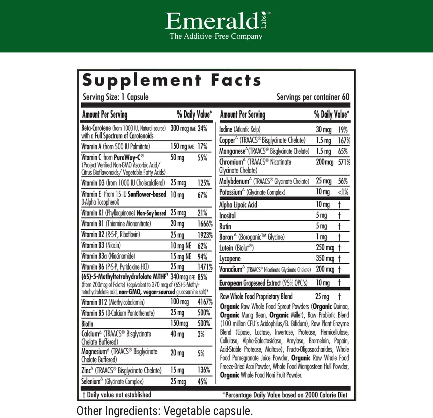 EMERALD LABS Men'S 1 Daily Multi - Additive-Free Men'S Multivitamin - Includes Lycopene, Zinc, Vitamin D3, & More - Supports Bones, Prostate & Vision* - 60 Vegetable Capsules