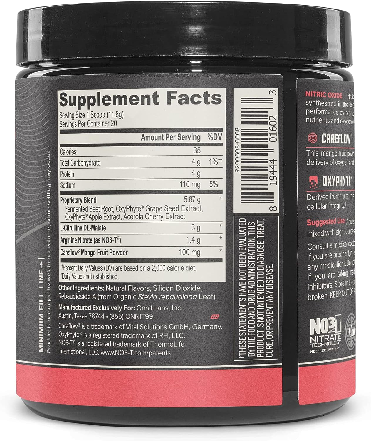 Total Nitric Oxide - Caffeine Free Pre Workout Powder W/ Beet Root, L Arginine & L Citrulline Malate | Boost Energy & Recovery | Harvest Fruit Flavor - 20 Servings