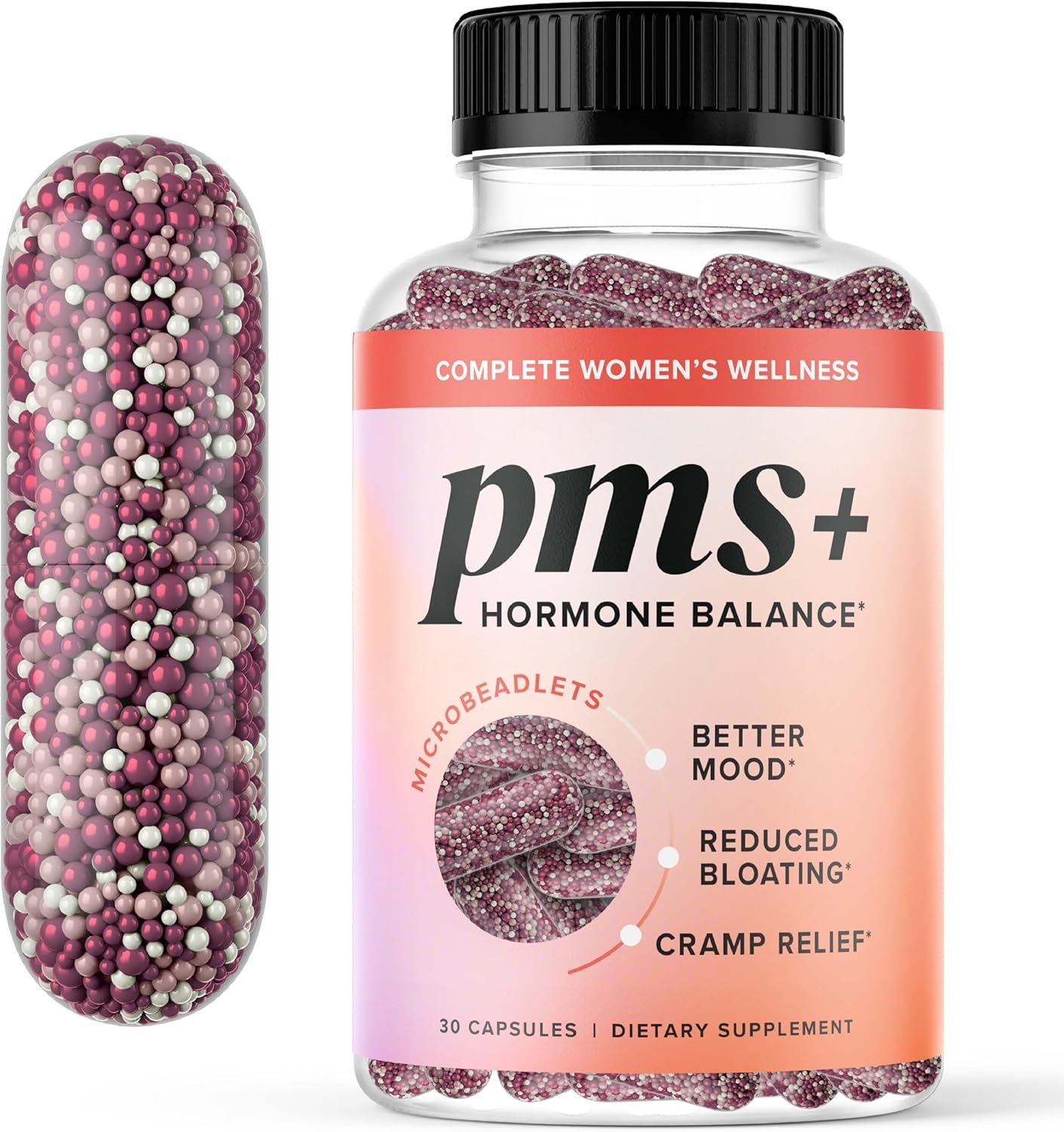PMS Support Supplement for Women with PMS Relief | Hormone Balance & Period Relief, Chasteberry Supplements for Hormonal Acne | Microbeadlets with Dong Quai, Cranberry & Vitamin B6 | Non-Gmo 30Ct