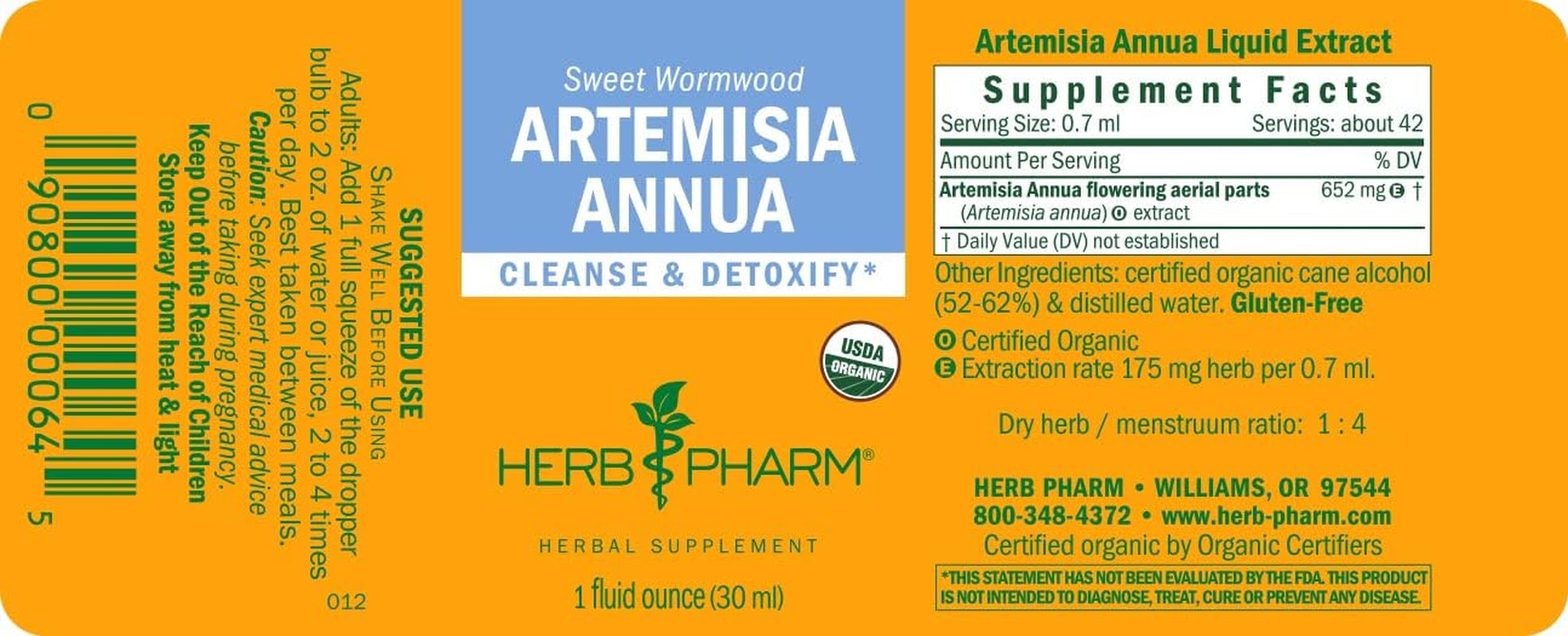 Herb Pharm Certified Organic Artemisia Annua (Sweet Annie) Liquid Extract, 1 Fl Oz 