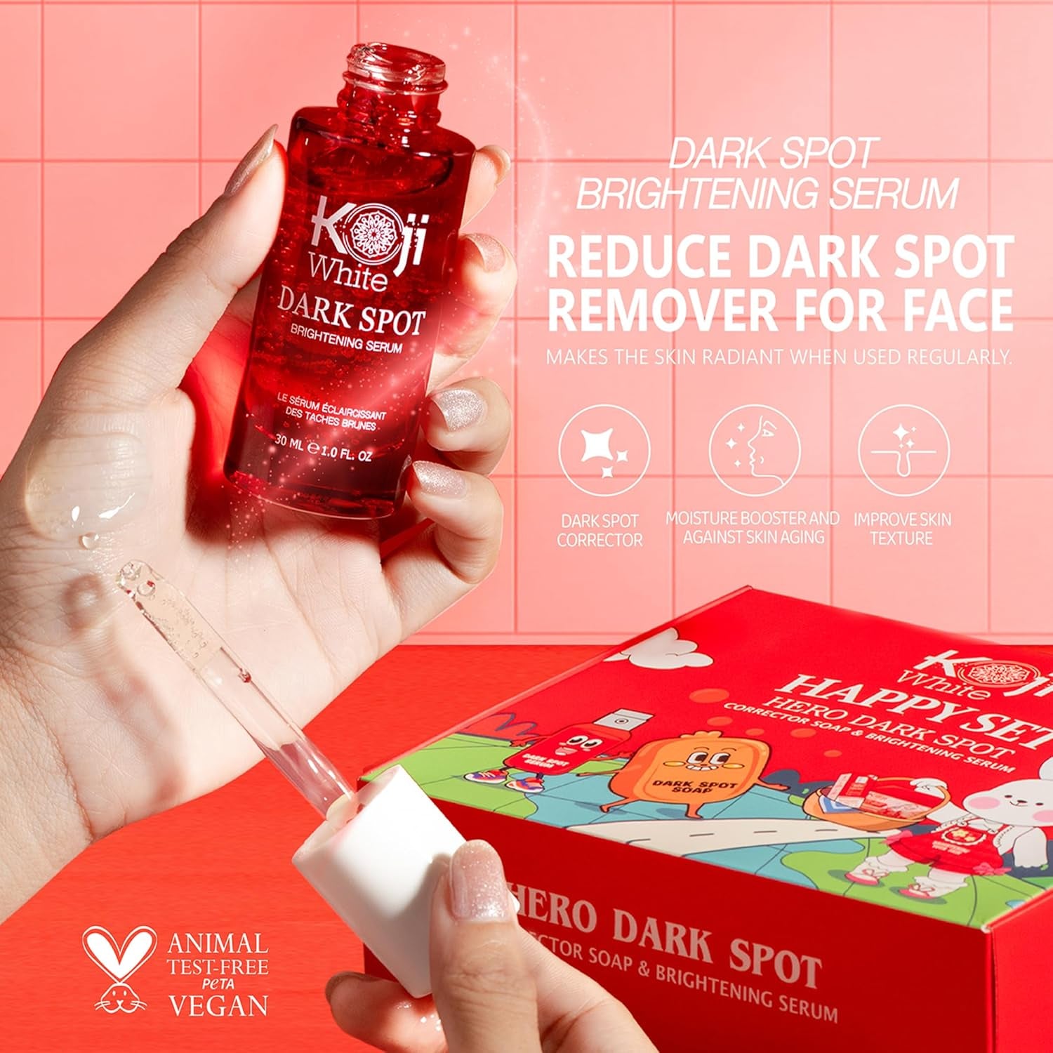 Koji White Skin Care Set – Hero Dark Spot Corrector Soap (3.52 Oz) & Dark Spot Brightening Serum (1 Fl.Oz) for Face Moisturizer with Kojic Acid, Niacinamide, Vitamin C, Hyaluronic Acid