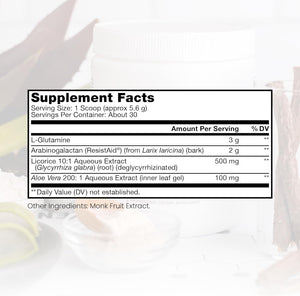 Leaky Gut Defense - Gut Health Supplement with L-Glutamine, Licorice Root Extract, Aloe Leaf, Arabinogalactan- (30 Servings, 168G) 