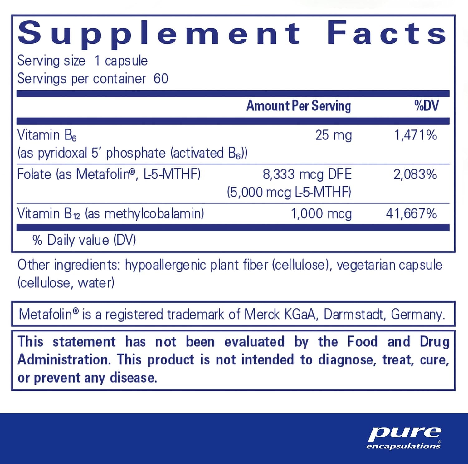 '- Folate 5,000 plus - Activated Folate, Vitamin B12 and B6 Combination - 60 Capsules