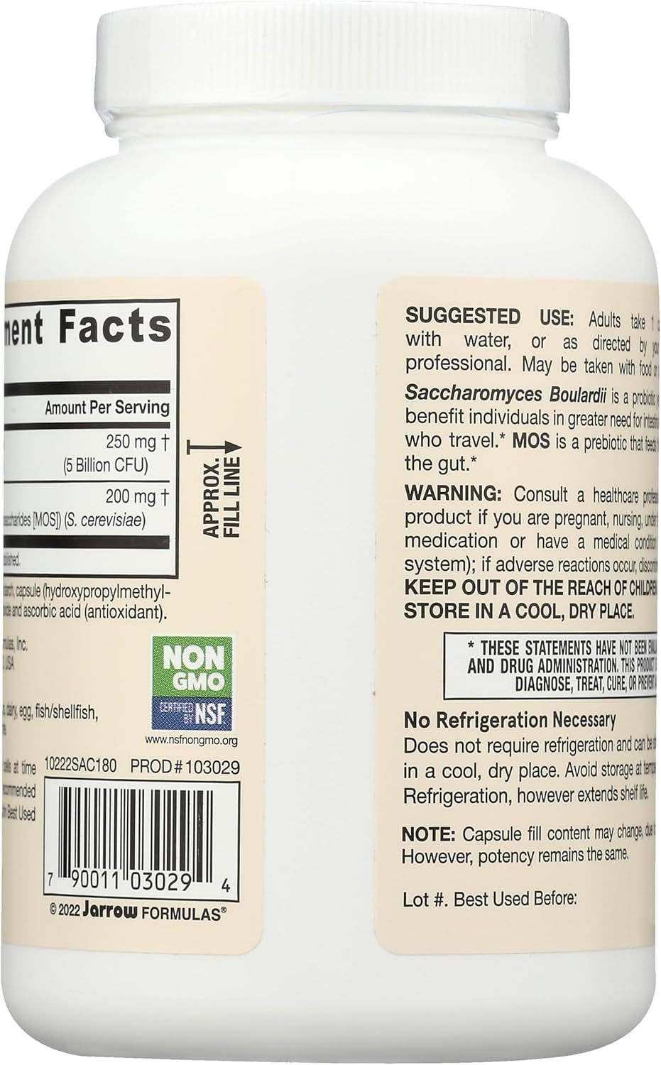Jarrow Formulas Saccharomyces Boulardii Probiotics + MOS 5 Billion CFU Probiotic Yeast Formulas Lactoferrin 250 Mg - Immune-Supporting Glycoprotein