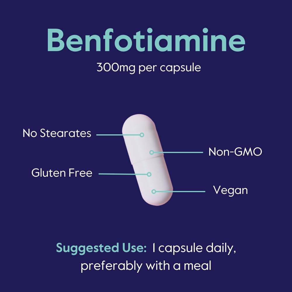 BESTVITE Benfotiamine 300Mg (60 Vegetarian Capsules) No Stearates - No Silicon Dioxide - Vegan - Non GMO - Gluten Free