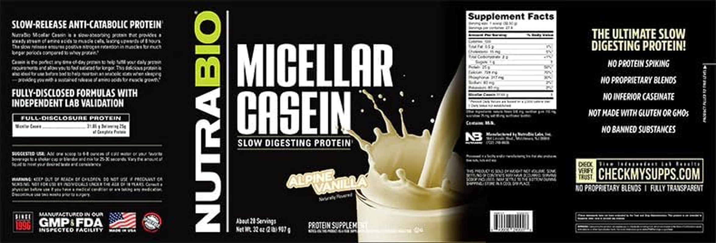 Nutrabio Micellar Casein Protein Powder, 2 Lbs, Dutch Chocolate 