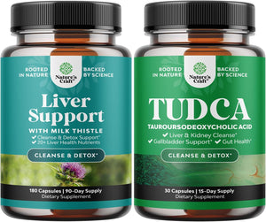 Natures Craft Bundle of Liver Cleanse and Detox & Repair Formula - Herbal Liver Support Supplement and Advanced Bile Salt TUDCA Supplement for Gallbladder Kidney and Liver Support