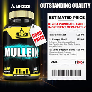 210 Capsules - 11In1 Mullein Leaf Capsules with Panax Ginseng Root, Cordyceps Sinensis & More - Support Respiratory Health, Immune System, Energy Production & Comfortable Mind 