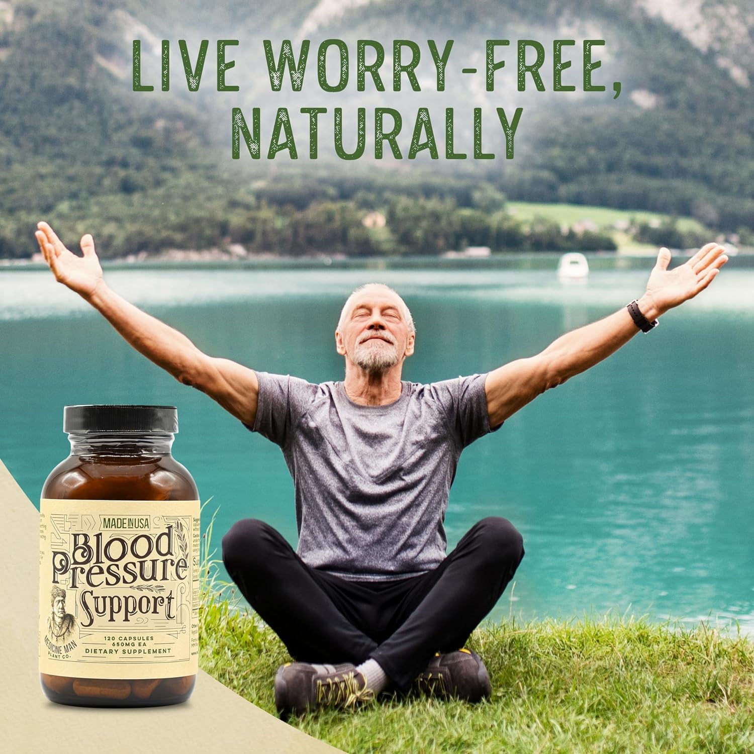 Medicine Man Plant Co. Blood Pressure Support 120 Capsules - Natural Herbal Pills with Hawthorn, Rosella Hibiscus, and Ginger - Organic and Herbal Supplement