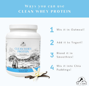 Mt. Capra Goat Whey Protein | Grass-Fed Undenatured Whey Protein Powder from Pastured Goats, High in Branch Chain Amino Acids, Natural Vanilla - 1 Pound 