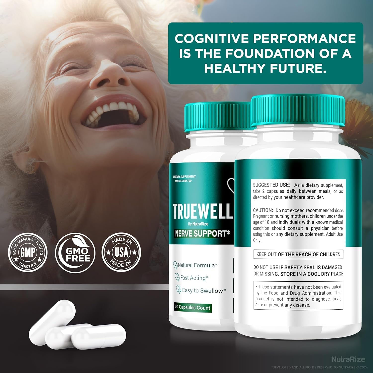 Truewell Capsules, Nerve Support Neuropathy Supplement, All Natural Body Support Formula, Maximum Strength Vitamin Pills 1000 MG, True Well Official Reviews (60 Capsules)