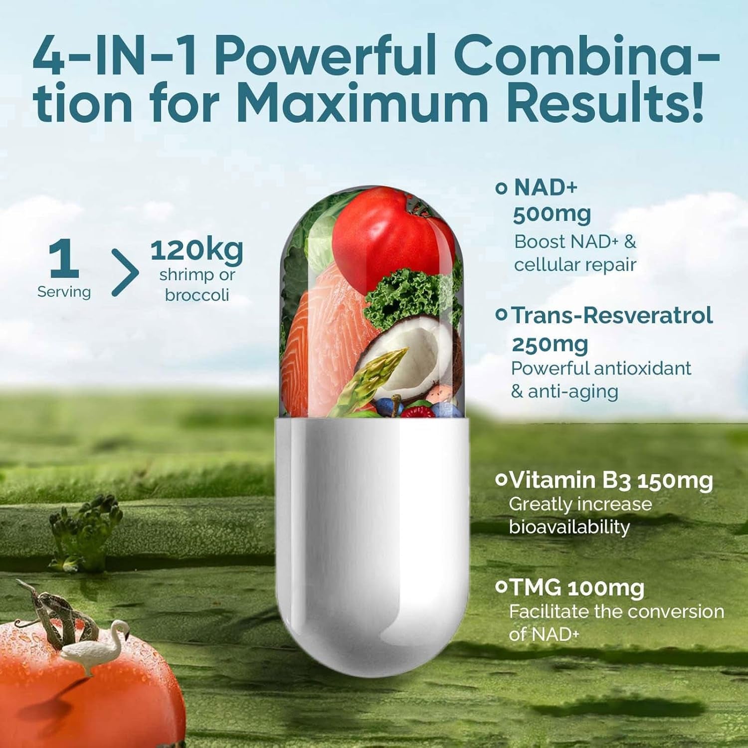 NAD Supplement 1000Mg, True NAD+ 500Mg & Resveratrol 250 Mg, Support Cellular Energy & Healthy Aging