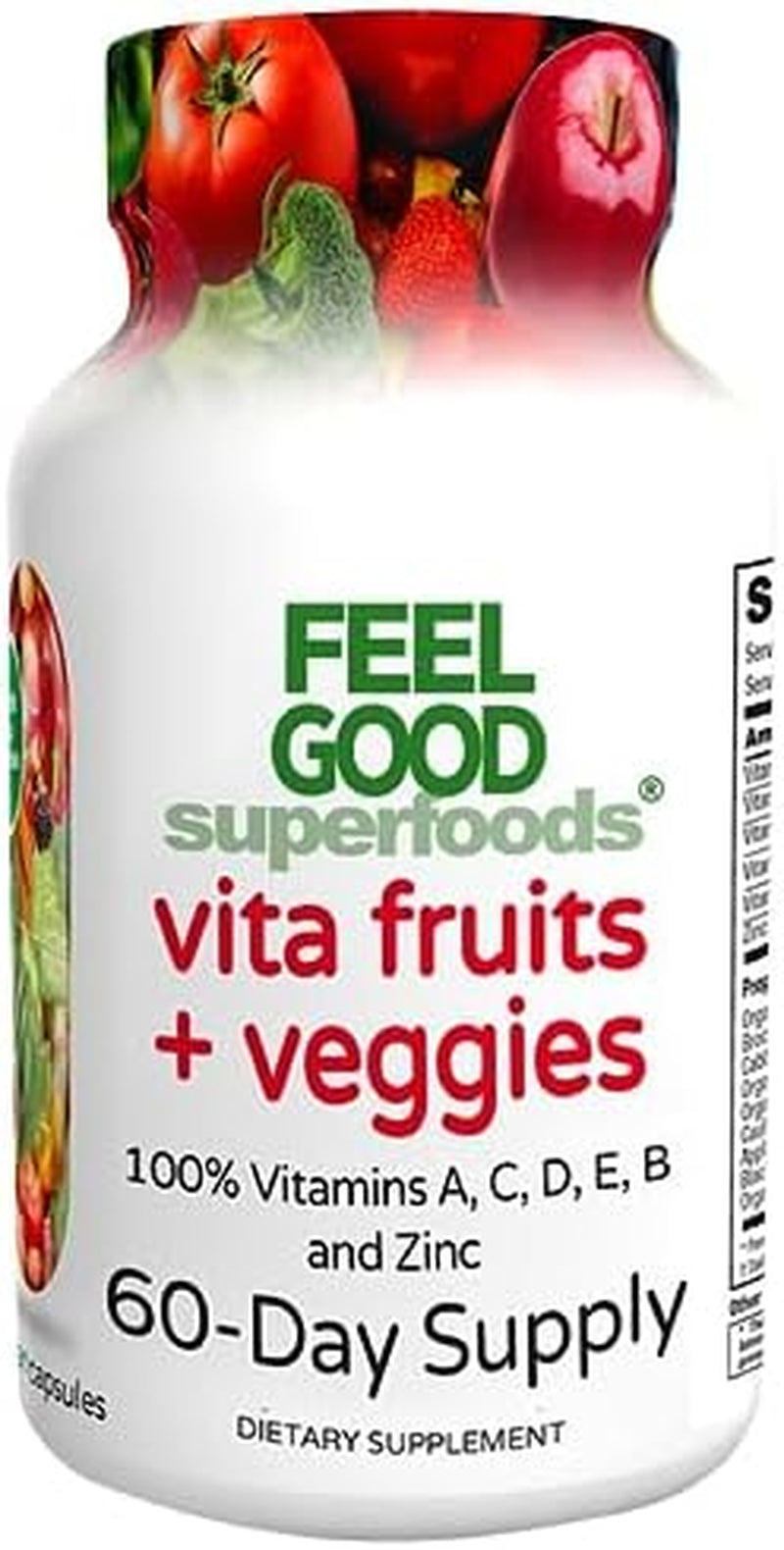 Vita Fruits and Veggies Dietary Supplement Capsules Made from 25 Superfood Ingredients, Fruit and Vegetable Multivitamin, 60 Count