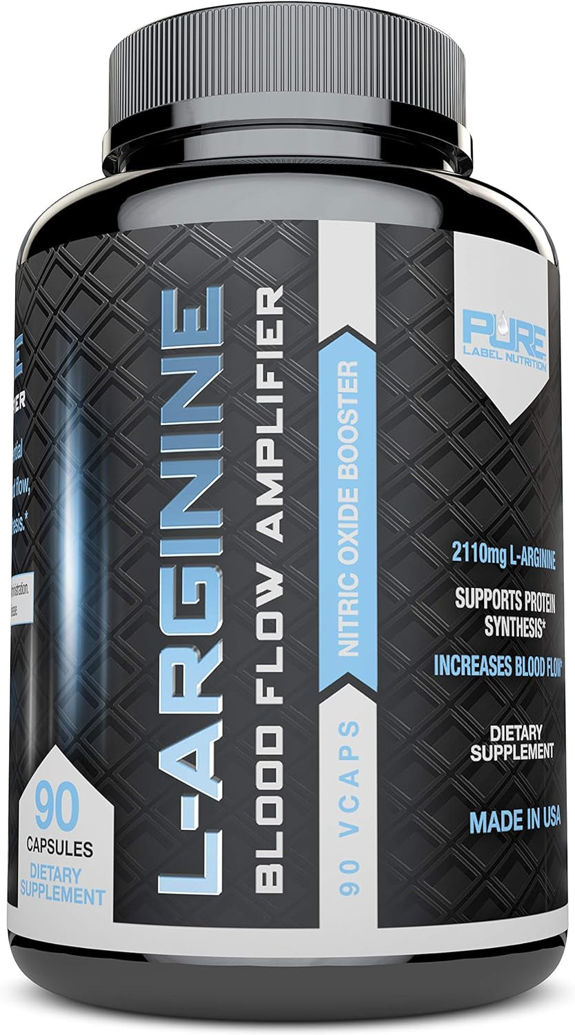 L Arginine Capsules, Nitric Oxide Booster, Amino Acid Supplement for Men and Women, Helps Build Muscle & Strength and Boost Energy, Blood Flow Support - 90 Caps