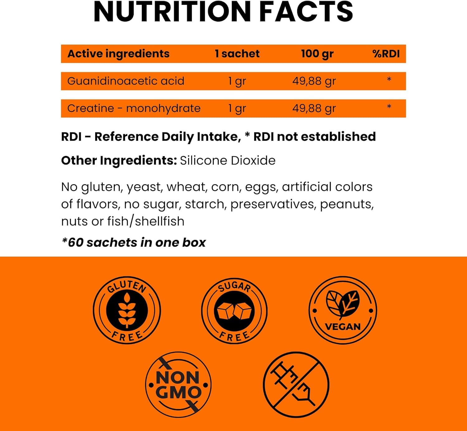 Micronized Creatine Monohydrate + GAA - No Water Retention Approved Science Creatine Vegan & Gluten Free for Muscle Growth Memory & Focus, for Men & Women (Orange)