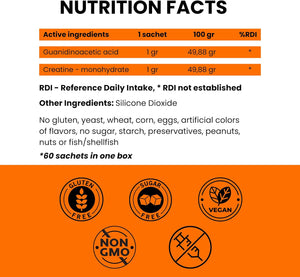 Micronized Creatine Monohydrate + GAA - No Water Retention Approved Science Creatine Vegan & Gluten Free for Muscle Growth Memory & Focus, for Men & Women (Orange)